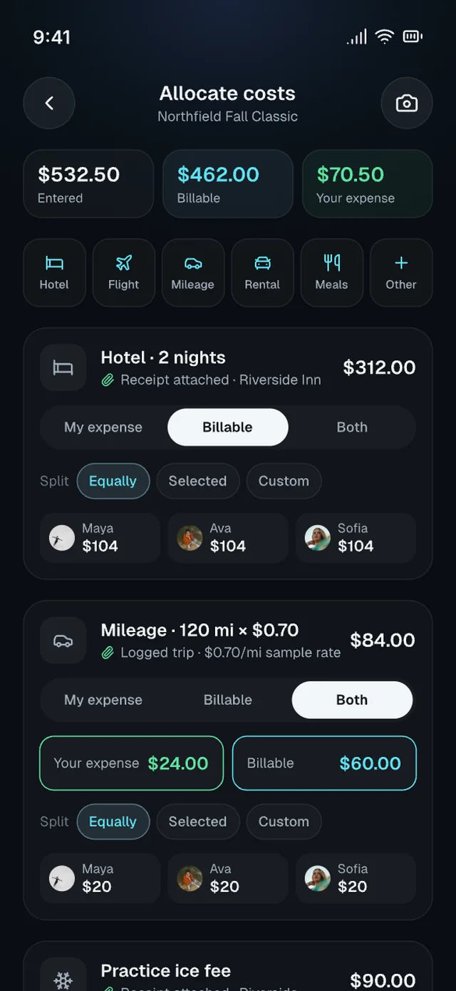 Allocate competition costs screen
