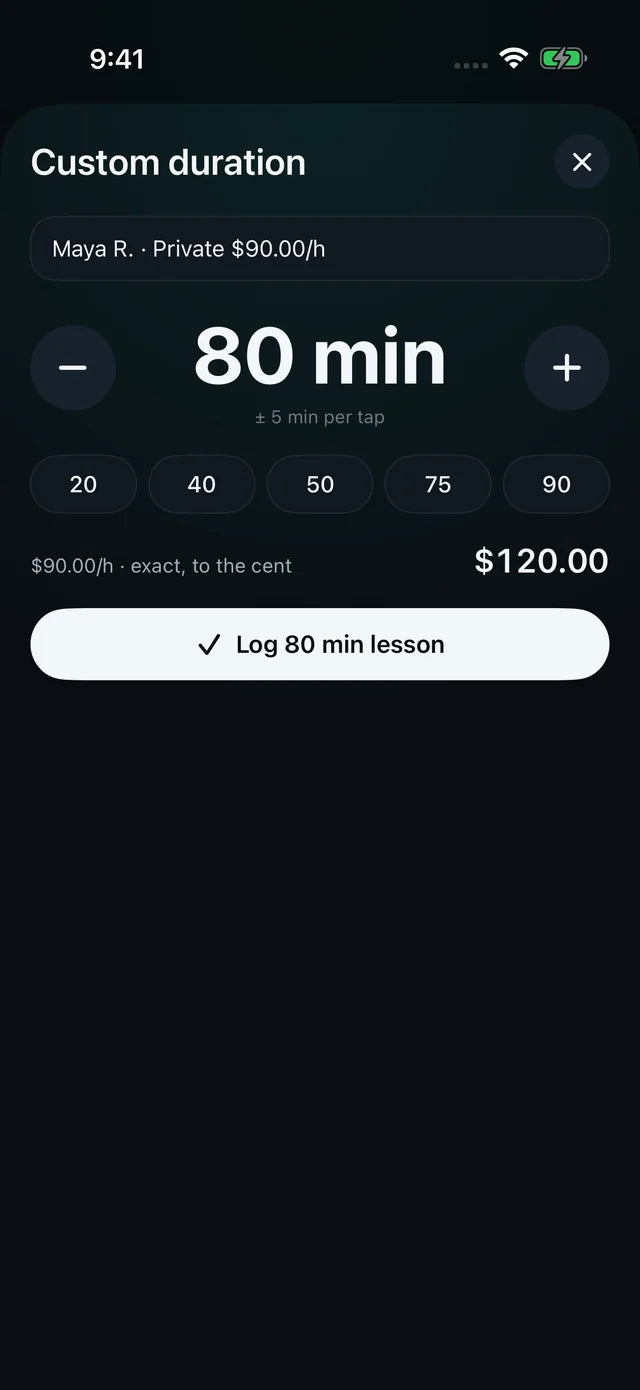 Custom lesson length screen