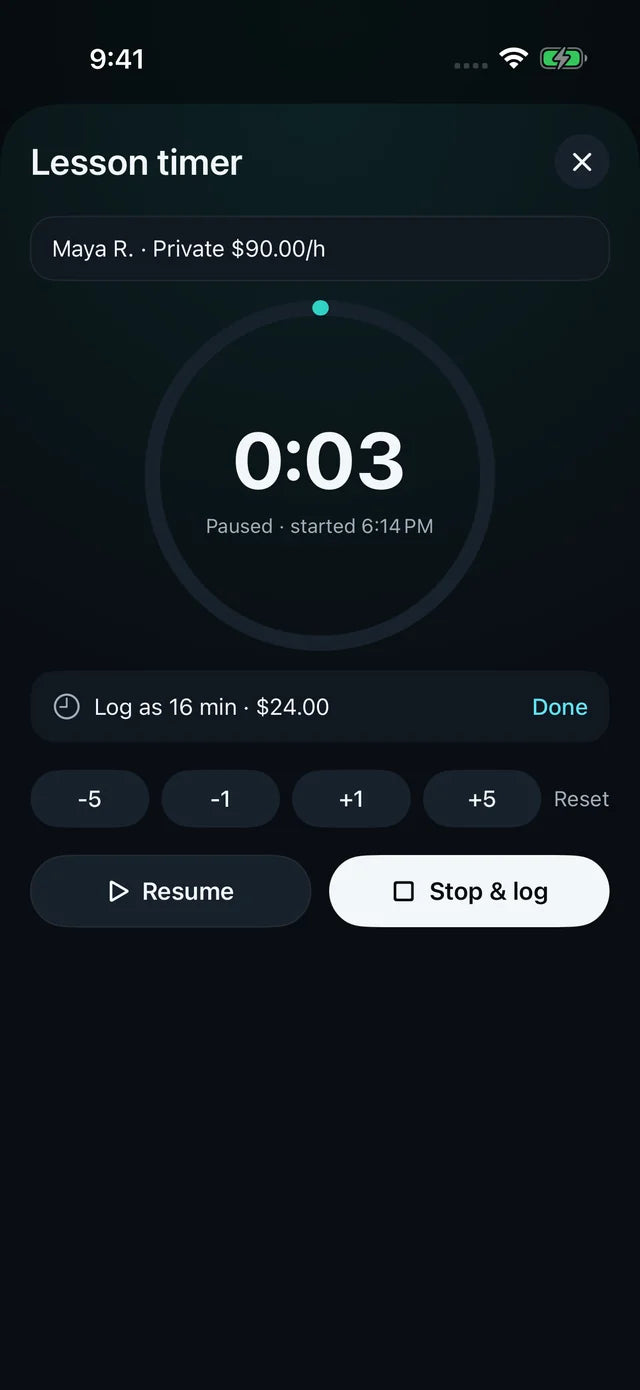 Lesson timer screen